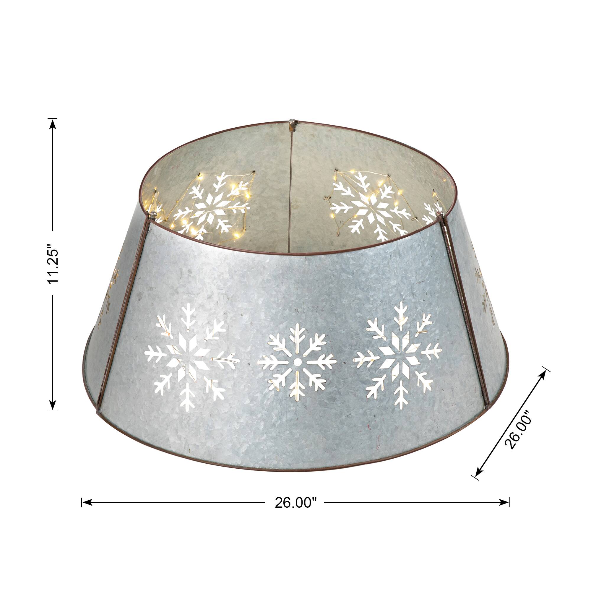Glitzhome® Silver 26" LED Snowflake Cutout Metal Tree Collar